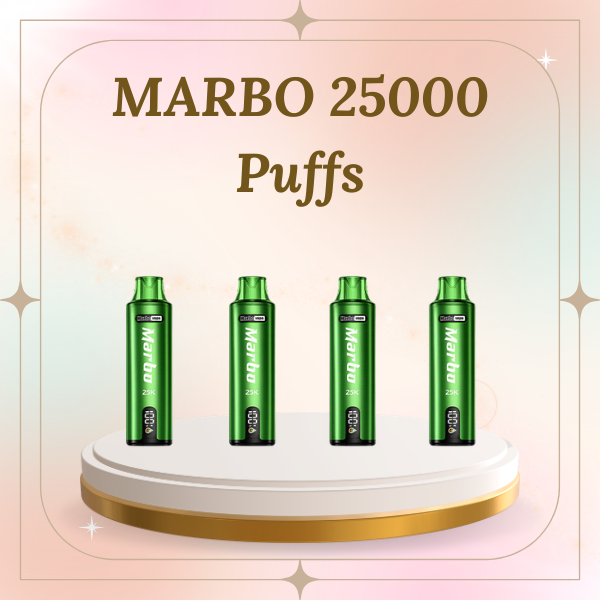 Marbo 25000 Puffs disposable vape device with smart LED display screen showing battery level