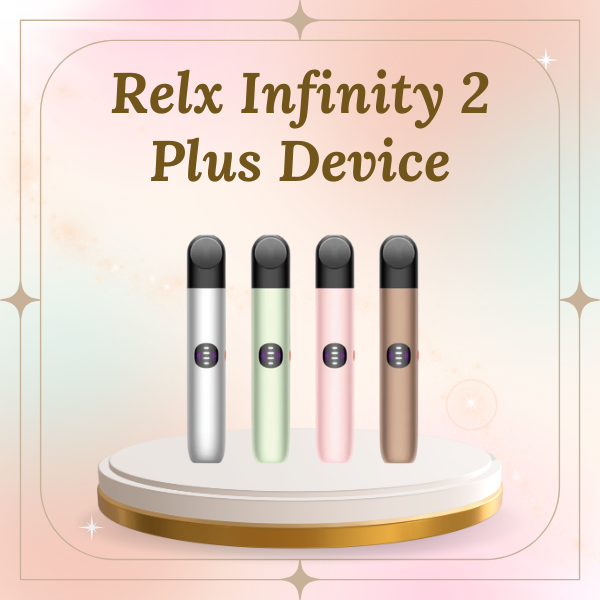 Relx Infinity 2 Plus Device in Meteor Flash Black showing 3-level power button and LED indicator